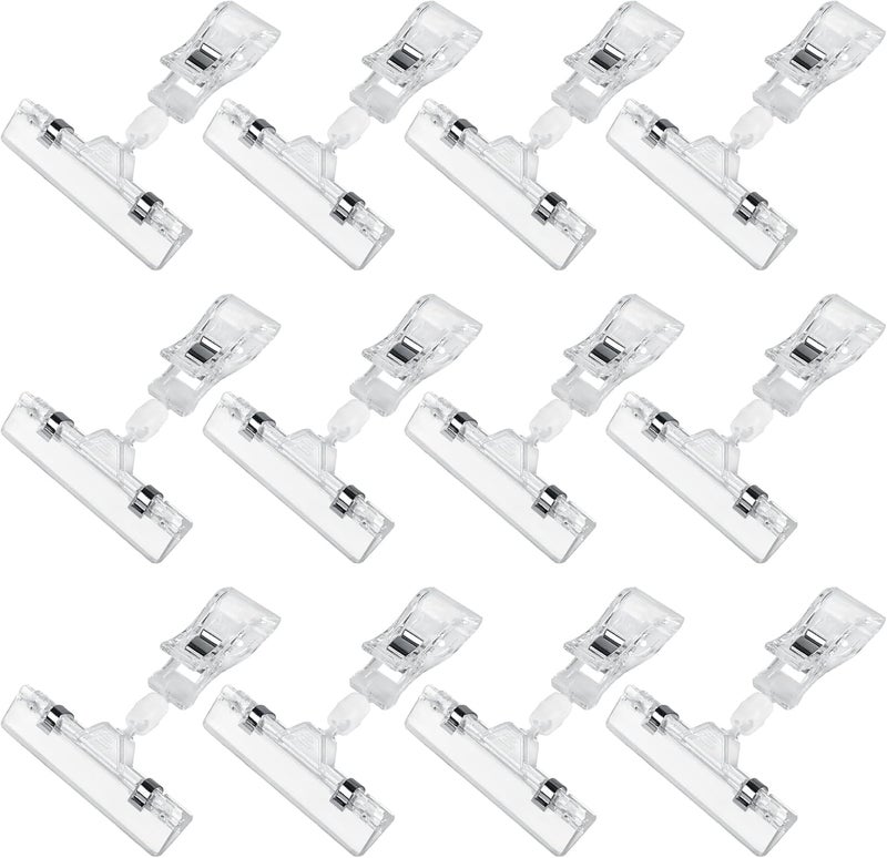 Inchoco Clear Sign Clips Merchandise Display 12 Pack Plastic Label Pop Clips on Sign Holder Shelf Double Sided Swivel Price Tag Holders on Clothing Rack Rotatable Menu Clamps for Sale Retail Display - Image 1